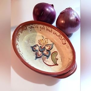 Welden Redware Mottoware 8" casserole dish. Artisan created Handpainted Gift